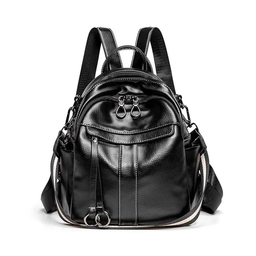 Mn&Sue Women's Leather Backpack Purse Medium Size Fashion Shoulder Bag Rucksack - Coffee, 25.7cm (10.1" W) — Black / Small