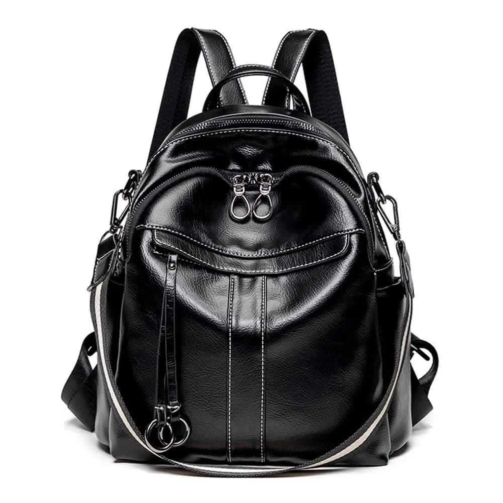 Mn&Sue Women's Leather Backpack Purse Medium Size Fashion Shoulder Bag Rucksack - Coffee, 25.7cm (10.1" W) — Black / Medium