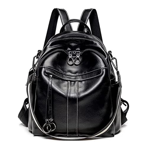 Mn&Sue Medium Black Leather Backpack Purse for Women | Fashion Shoulder Bag Rucksack 28cm (11" x 5.5" x 11.8") thumbnail 1