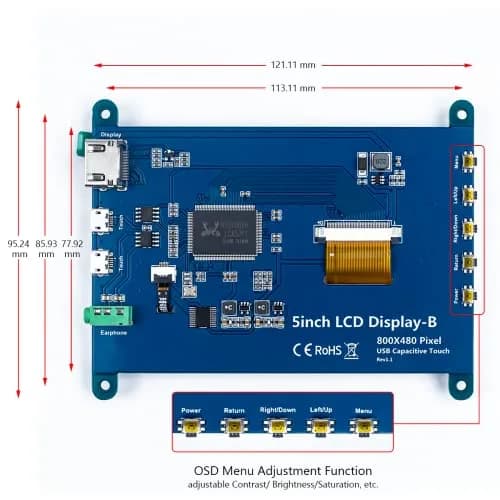 Hosyond 5 Inch IPS LCD Touch Screen Monitor 800x480 | Plug-and-Play Sub-Display thumbnail 8