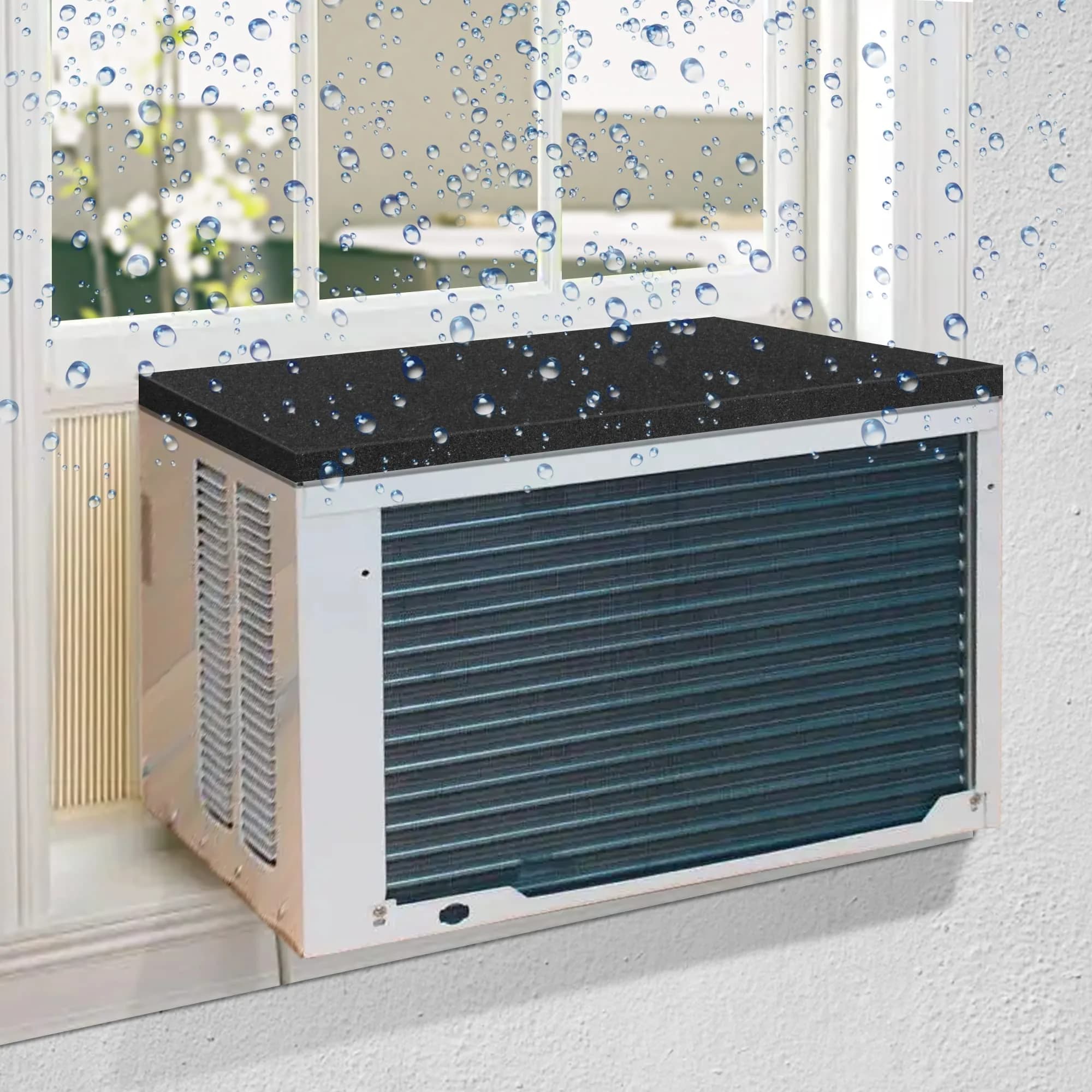 LFUTARI Magnetic Air Conditioner Drip Cushion, 23.6"x16.9" Window AC Rain Cover | Stops Water Dripping Indoors — Black-flat