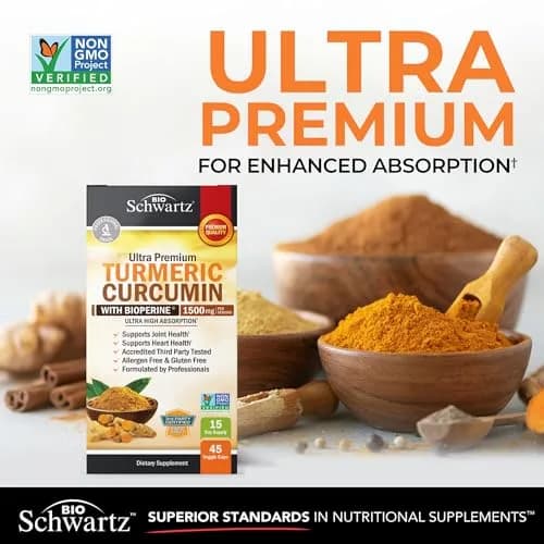 BioSchwartz Turmeric Curcumin 1500mg Capsules with Black Pepper Extract | 45 Count (1350mg Turmeric Root, 150mg Curcuminoids, 10mg BioPerine) thumbnail 3
