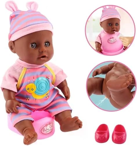 deAO Baby Doll Play Set with Crib, High Chair & Accessories, Black | 21-Piece Pretend Play Toy for Ages 3+ thumbnail 3