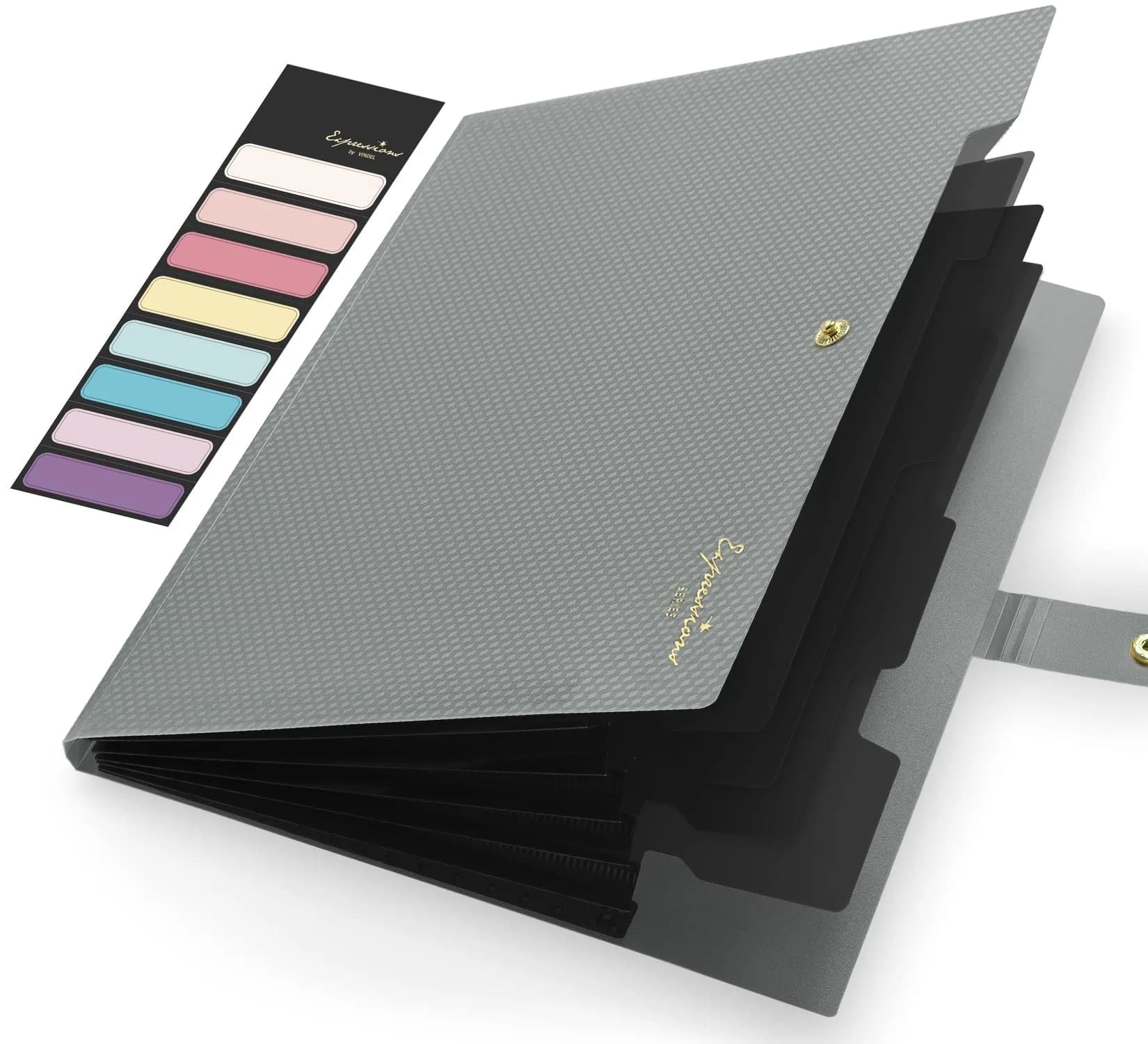Sooez Grey Accordion File Organizer with 5 Pockets & Labels | Durable Document Holder for Office & School