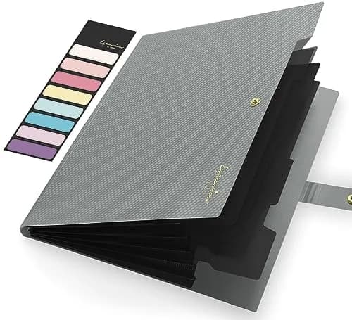 Sooez Grey Accordion File Organizer with 5 Pockets & Labels | Durable Document Holder for Office & School thumbnail 1
