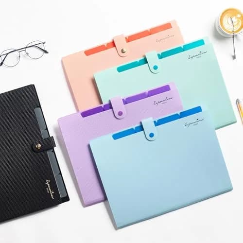 Sooez Grey Accordion File Organizer with 5 Pockets & Labels | Durable Document Holder for Office & School thumbnail 2