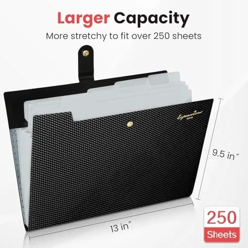 Sooez Grey Accordion File Organizer with 5 Pockets & Labels | Durable Document Holder for Office & School thumbnail 3