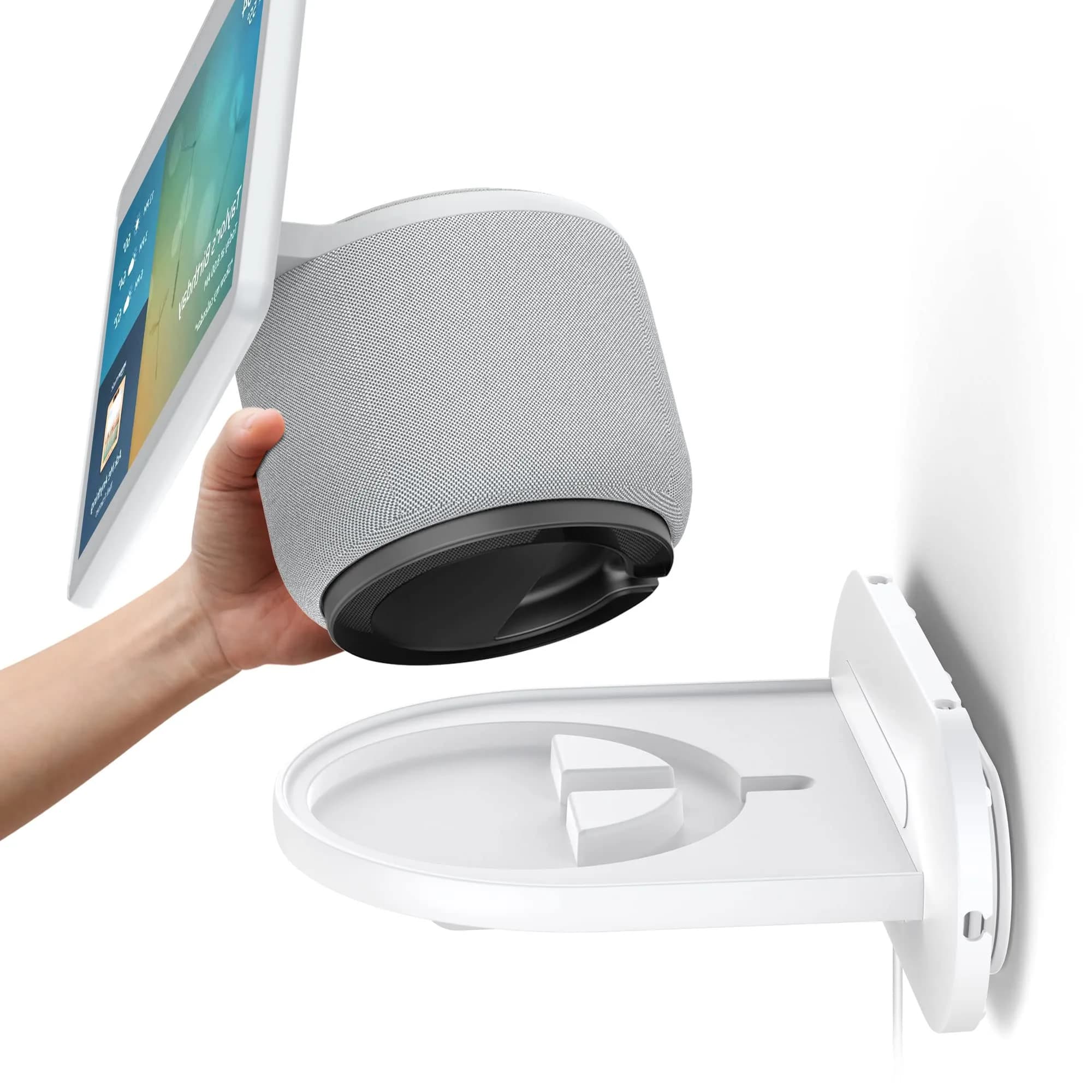 PlusAcc White Echo Show 10 3rd Gen Wall Mount Stand | Space Saving Alexa Accessories Bracket Shelf Holder (17.4cm x 21.9cm x 4.1cm)