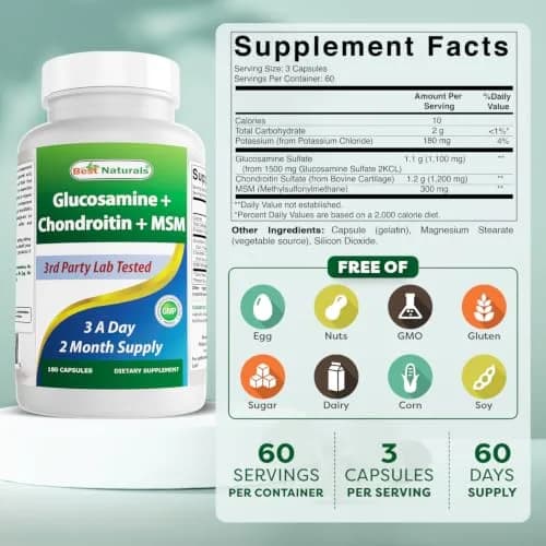 Best Naturals Glucosamine Chondroitin MSM Joint Supplements 360 Count | 2600 mg per Serving for Joint Support thumbnail 2