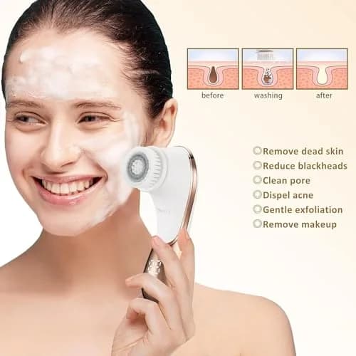 IWEEL Electric Facial Cleansing Brush with 4 Brush Heads - White & Rose Gold | Deep Pore Cleansing & Exfoliation System thumbnail 4