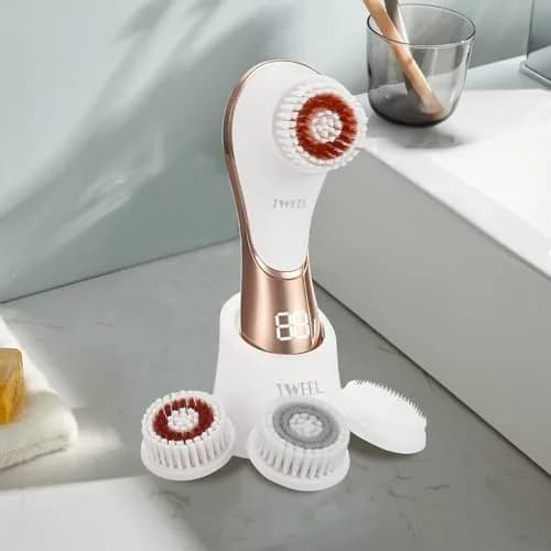 IWEEL Electric Facial Cleansing Brush with 4 Brush Heads - White & Rose Gold | Deep Pore Cleansing & Exfoliation System thumbnail 7