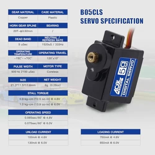 AGFRC High-Speed Sub-Micro RC Servo 8g 0.075s Metal Gear Digital Coreless for 1/28 RC Cars & Airplanes (2-Pack) thumbnail 2
