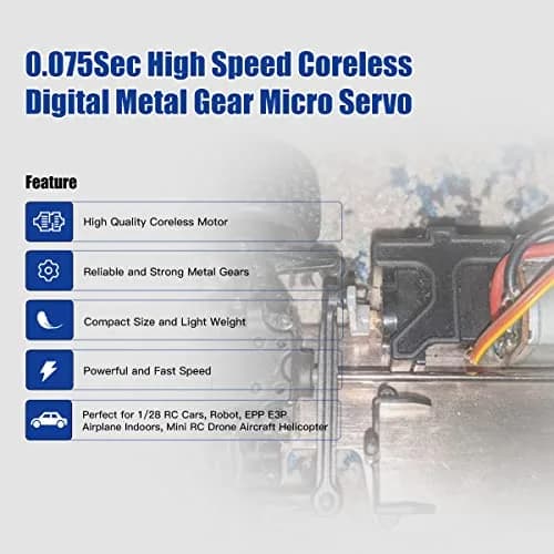 AGFRC High-Speed Sub-Micro RC Servo 8g 0.075s Metal Gear Digital Coreless for 1/28 RC Cars & Airplanes (2-Pack) thumbnail 3