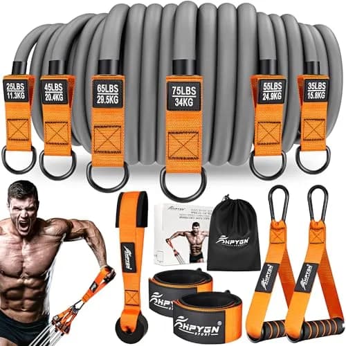 HPYGN Heavy Resistance Bands Set with Handles & Straps | 300LBS Max Tension, 6 Levels (25-75lbs) thumbnail 1