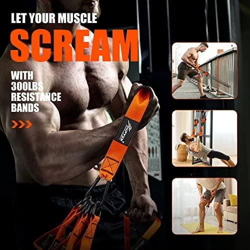 HPYGN Heavy Resistance Bands Set with Handles & Straps | 300LBS Max Tension, 6 Levels (25-75lbs) thumbnail 5