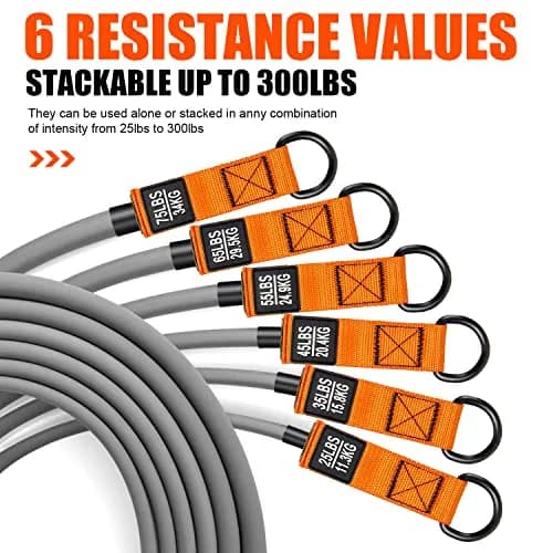 HPYGN Heavy Resistance Bands Set with Handles & Straps | 300LBS Max Tension, 6 Levels (25-75lbs) thumbnail 6