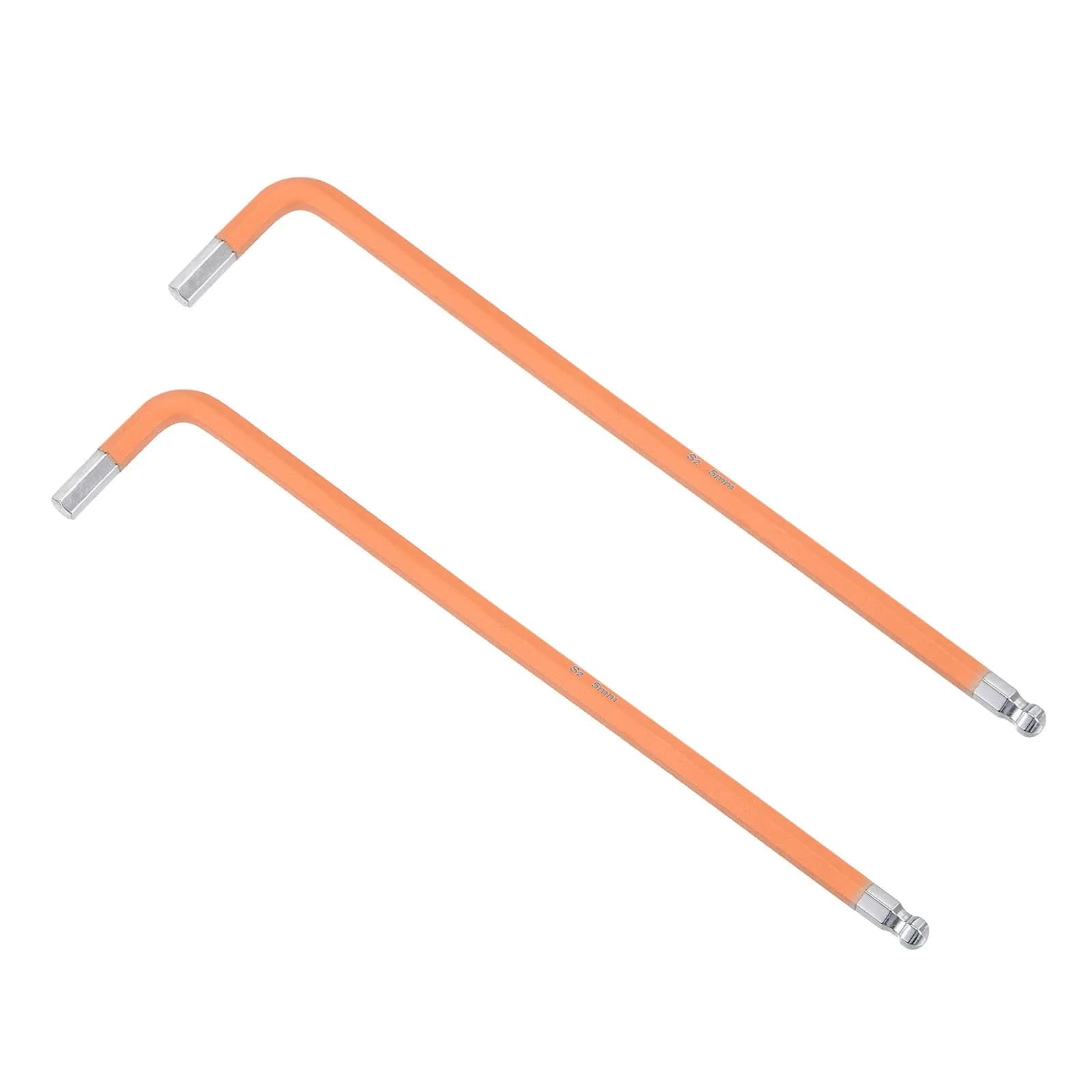 uxcell 1.5mm Ball End Hex Key Wrench, L Shaped Long Arm S2 Steel Repairing Tool 2 Pcs | Durable Alloy Steel, Confined Space Access — Orange / 5mm