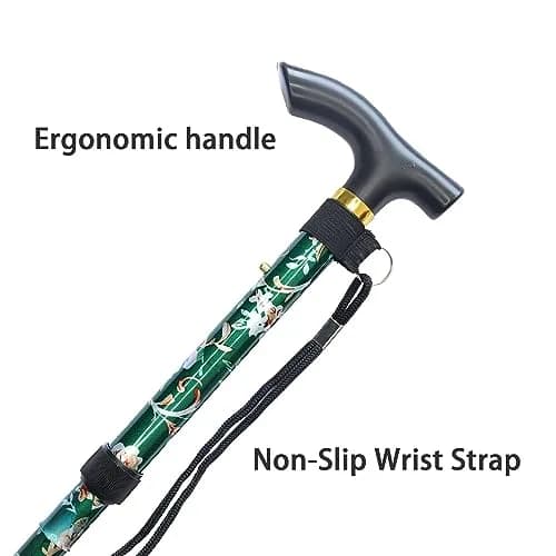 CLOKTA Folding Cane with Wrist Strap & T Handle, 33-37 inch Adjustable Height Lightweight Portable Walking Cane for Men Women Seniors (Floral Green) thumbnail 5