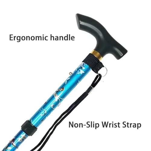 CLOKTA Folding Cane for Men and Women, Floral Blue | Adjustable 33-37 Inch Height, Lightweight Aluminum Walking Stick thumbnail 5