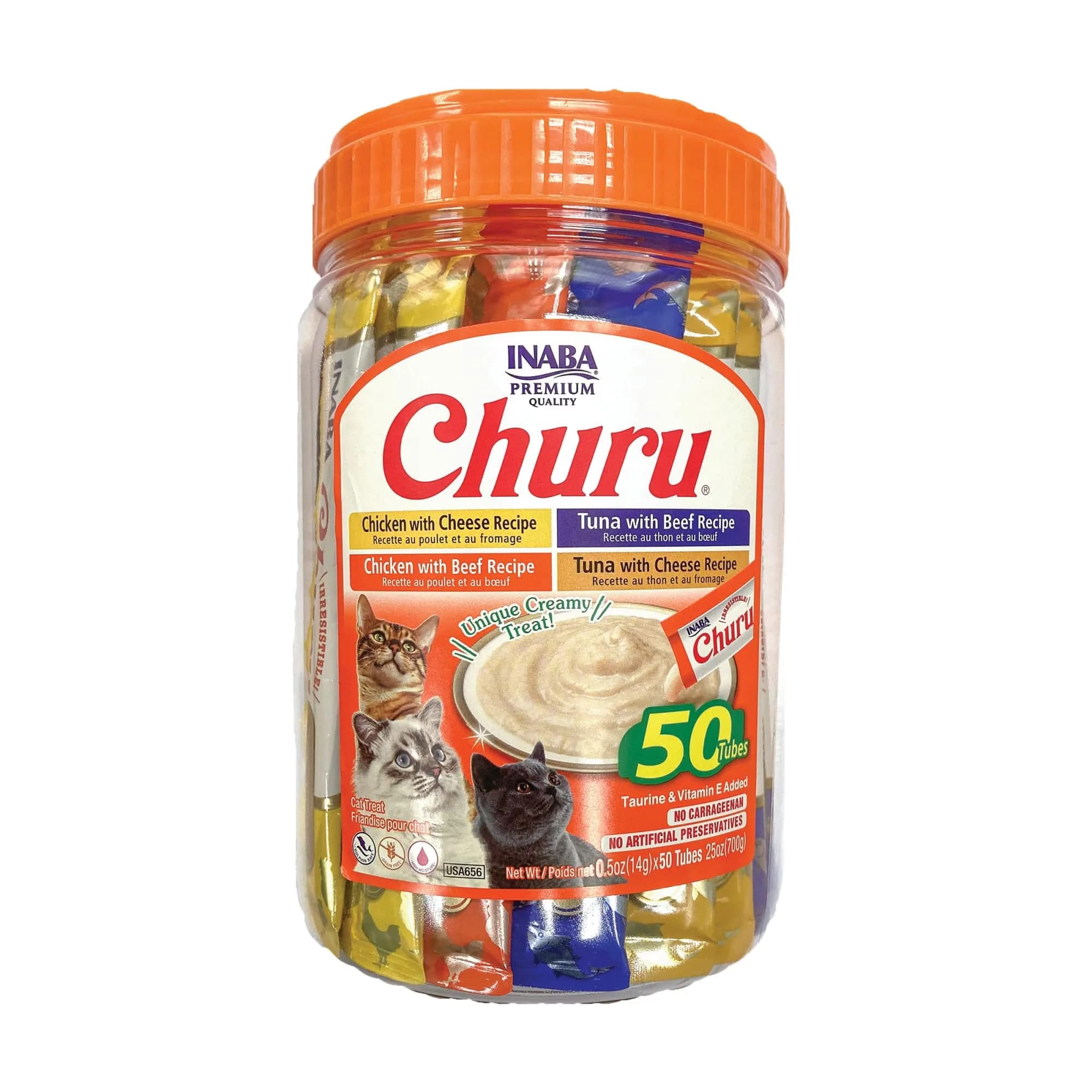 INABA Churu Cat Treats Beef & Cheese Variety 50 Tubes | High Moisture, Low Calorie Lickable Purée