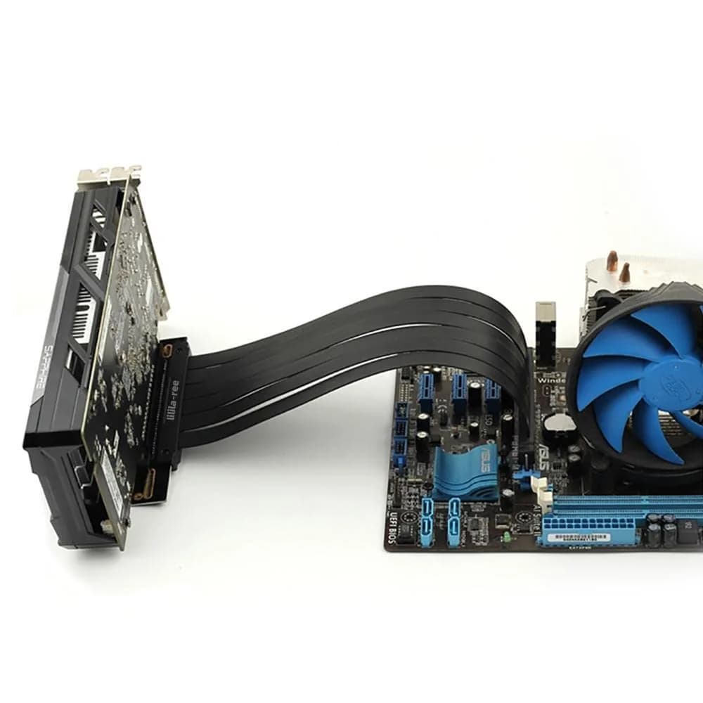 lilila-ree PCIe 3.0 x16 Riser Cable 20cm – 90 Degree Right Angle PCI-E Extension Card for GPU Vertical Mount, High Speed Flexible Graphics Card Extender for PC Gaming Case, Black — Black