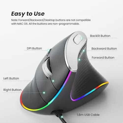 Nulea M504 Wired Vertical Mouse with RGB Lighting | 3200 DPI Optical Sensor thumbnail 4
