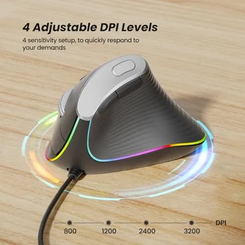 Nulea M504 Wired Vertical Mouse with RGB Lighting | 3200 DPI Optical Sensor thumbnail 6