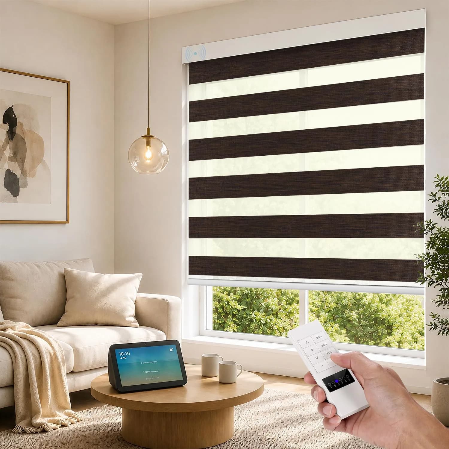 ACMEART Motorized Blackout Zebra Blinds with Remote, Classical Chocolate | Custom Size, Smart Control