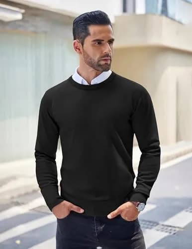 COOFANDY Men's Casual Cotton Crewneck Pullover Sweater - Black, 3X-Large (135.6 cm) thumbnail 2