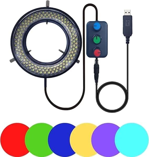 Gringoo Microscope LED Ring Light Illuminator USB 5V 144 LED RGB 16-62mm | Adjustable Color Temperature & Brightness thumbnail 2