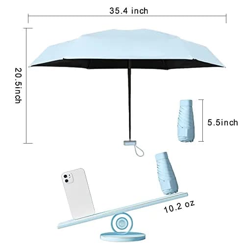 ESUFEIR Mini Sun Umbrella for Purse with Case, Skyblue 14 cm (5.5 in) | UPF 50+ UV Protection thumbnail 6