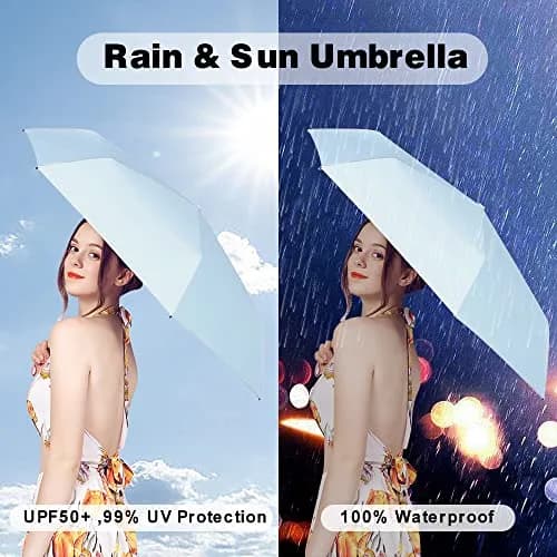 ESUFEIR Mini Sun Umbrella for Purse with Case, Skyblue 14 cm (5.5 in) | UPF 50+ UV Protection thumbnail 3