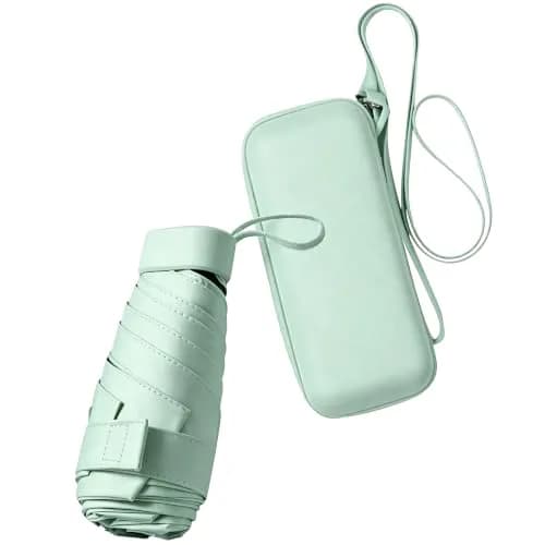 ESUFEIR Mini Sun Umbrella for Purse with Case, Green 14 cm (5.5 in) | UPF 50+ UV Protection thumbnail 1