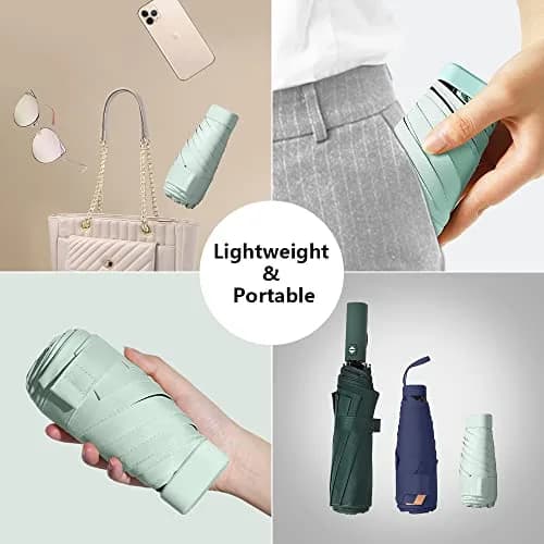 ESUFEIR Mini Sun Umbrella for Purse with Case, Green 14 cm (5.5 in) | UPF 50+ UV Protection thumbnail 5