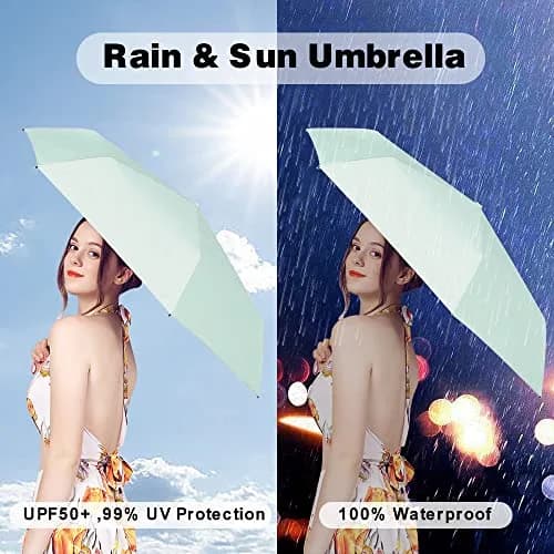 ESUFEIR Mini Sun Umbrella for Purse with Case, Green 14 cm (5.5 in) | UPF 50+ UV Protection thumbnail 3
