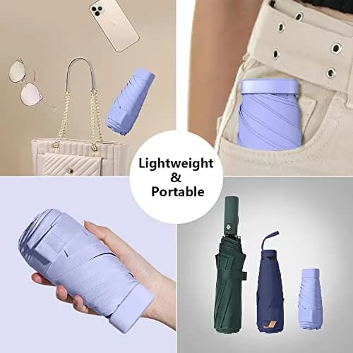 ESUFEIR Mini Sun Umbrella for Purse with Case, Purple | UPF 50+ UV Protection, 35" Canopy thumbnail 5