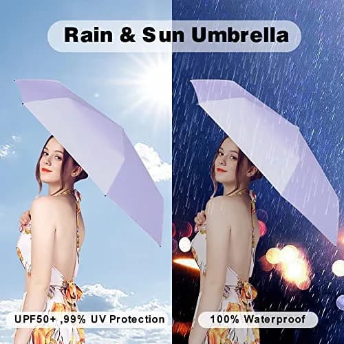 ESUFEIR Mini Sun Umbrella for Purse with Case, Purple | UPF 50+ UV Protection, 35" Canopy thumbnail 3