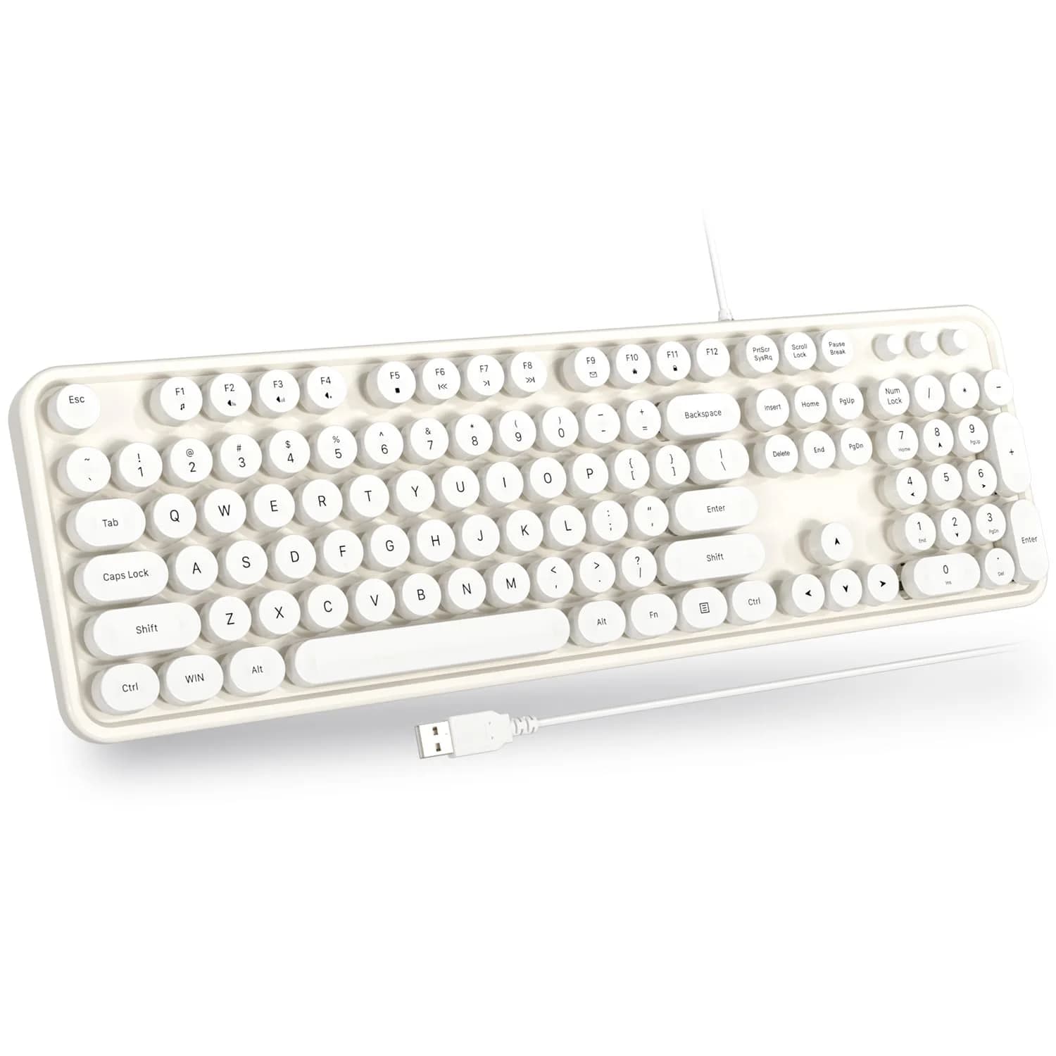 Atelus Retro Typewriter Keyboard Full Size Wired USB Keyboard with Number Pad, 17.52" x 5.12" x 1.38" (Creamy White) | Clicky Switches — white