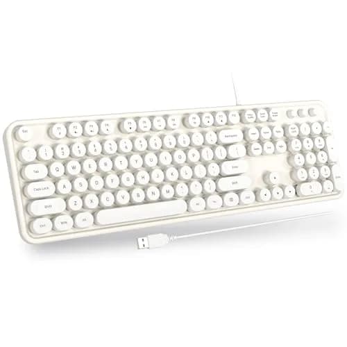 Atelus Retro Typewriter Keyboard Full Size Wired USB Keyboard with Number Pad, 17.52" x 5.12" x 1.38" (Creamy White) | Clicky Switches thumbnail 1