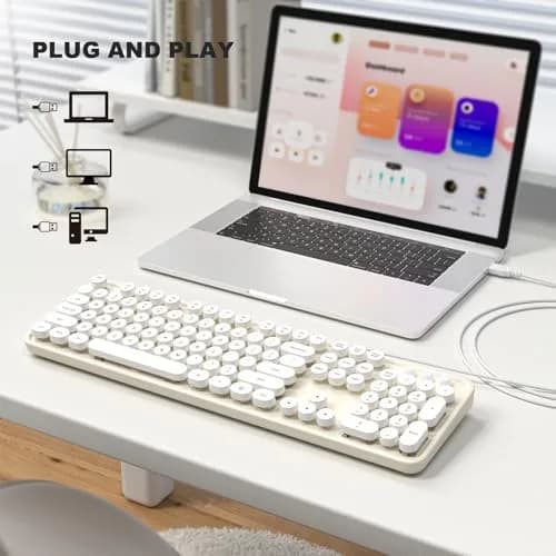 Atelus Retro Typewriter Keyboard Full Size Wired USB Keyboard with Number Pad, 17.52" x 5.12" x 1.38" (Creamy White) | Clicky Switches thumbnail 3