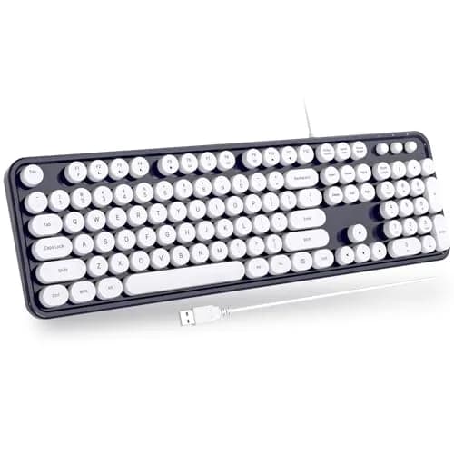 Atelus Typewriter Style Wired Keyboard with Number Pad, Full Size 104 Keys, Dark Blue | Ergonomic USB Keyboard for PC Laptop Desktop Windows thumbnail 1