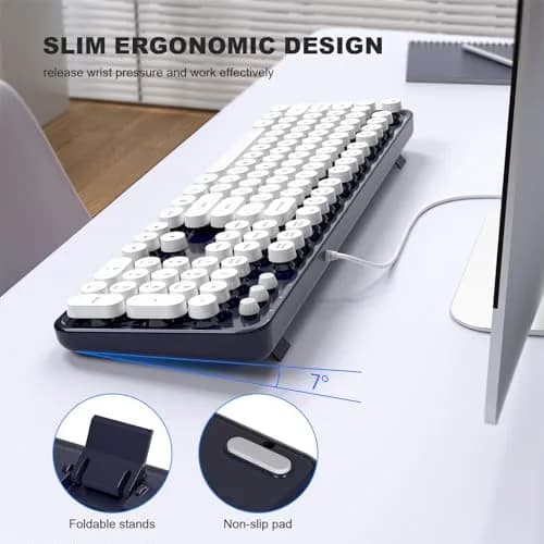 Atelus Typewriter Style Wired Keyboard with Number Pad, Full Size 104 Keys, Dark Blue | Ergonomic USB Keyboard for PC Laptop Desktop Windows thumbnail 4