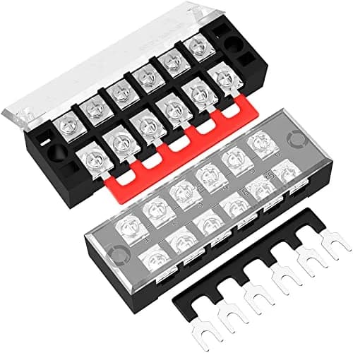 Joinfworld Terminal Block 6P 35A | Dual Row Screw Terminal Strip with Cover & Jumper (2 Pack) thumbnail 1