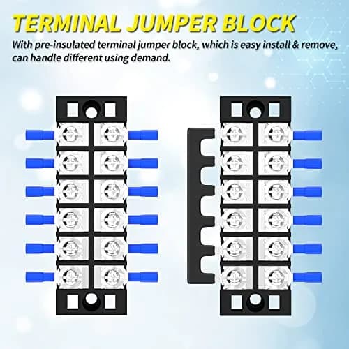Joinfworld Terminal Block 6P 35A | Dual Row Screw Terminal Strip with Cover & Jumper (2 Pack) thumbnail 5
