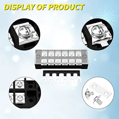 Joinfworld Terminal Block 6P 35A | Dual Row Screw Terminal Strip with Cover & Jumper (2 Pack) thumbnail 6