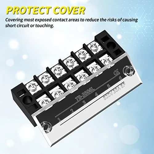 Joinfworld Terminal Block 6P 35A | Dual Row Screw Terminal Strip with Cover & Jumper (2 Pack) thumbnail 4