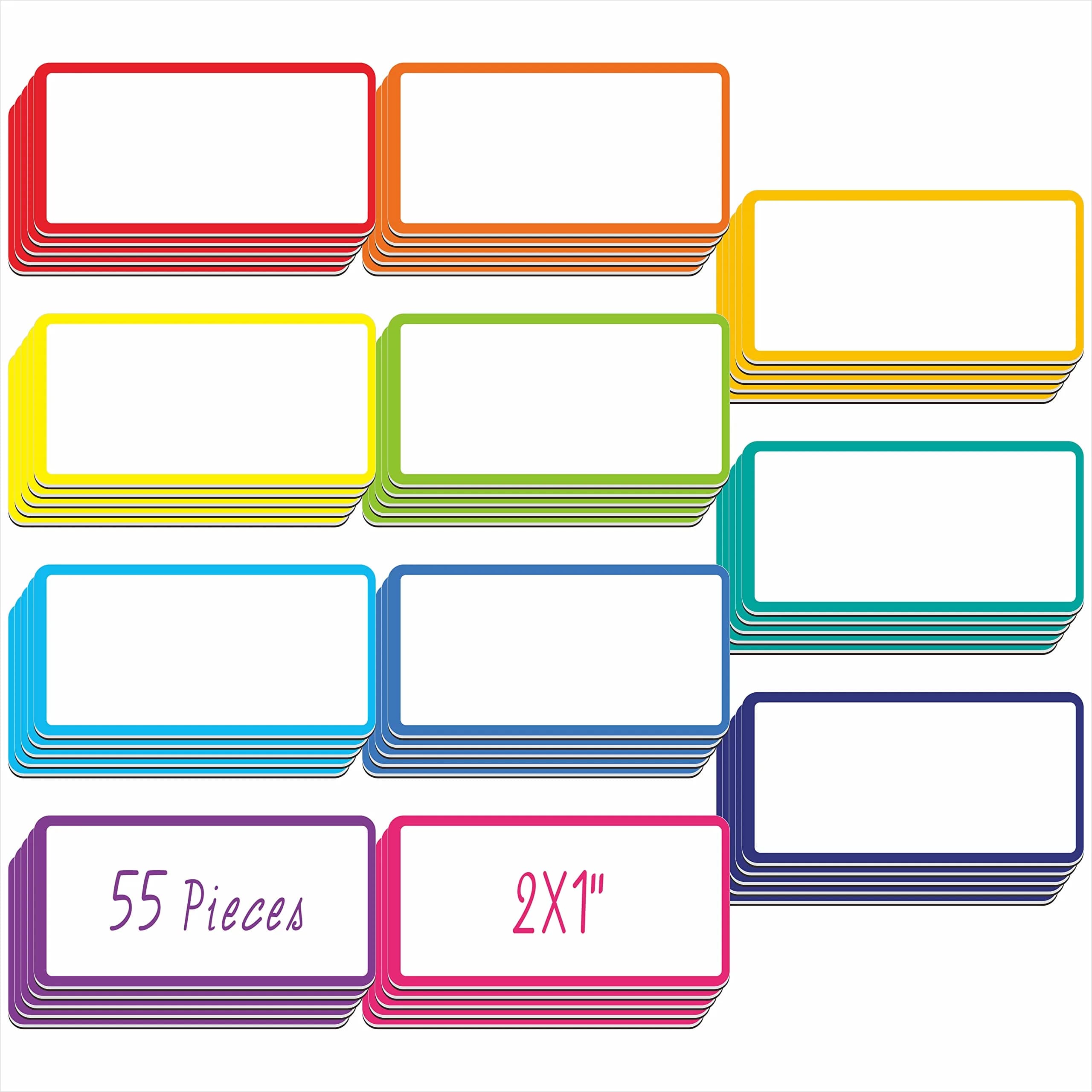 SpriteGru Magnetic Name Tag Label, 55 PCS, 2" x 1" | Reusable Neon Dry Erase Stickers for Whiteboards & Metal Surfaces - main product image