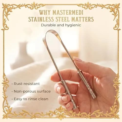 MasterMedi Stainless Steel Tongue Scraper with Case | Removes Tongue Gunk for Fresh Breath thumbnail 4