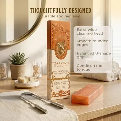 MasterMedi Stainless Steel Tongue Scraper with Case | Removes Tongue Gunk for Fresh Breath thumbnail 5