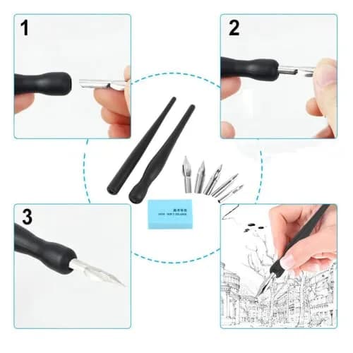 Estink Manga Dip Pen Set with 5 Nibs and 2 Pen Holders | Complete Drawing Kit for Artists thumbnail 7